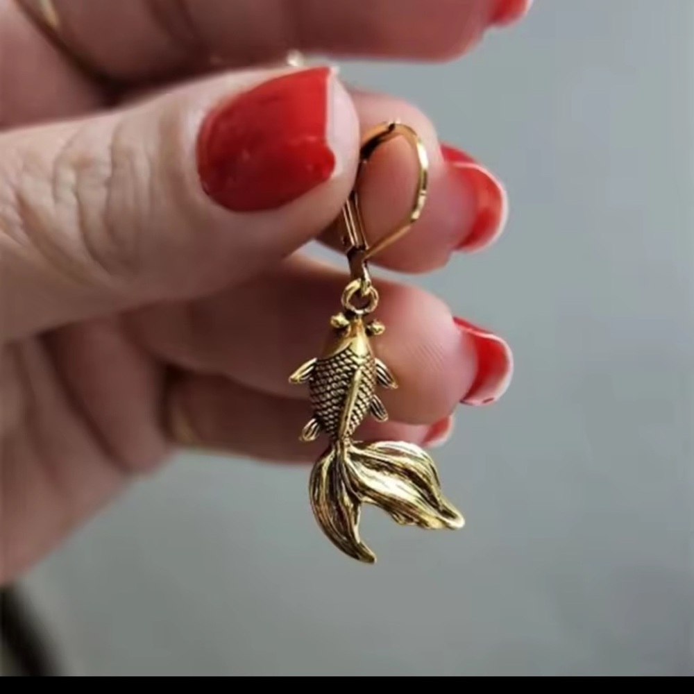 Anthropologie Gold Fish Drop Earrings - Picture 3 of 3